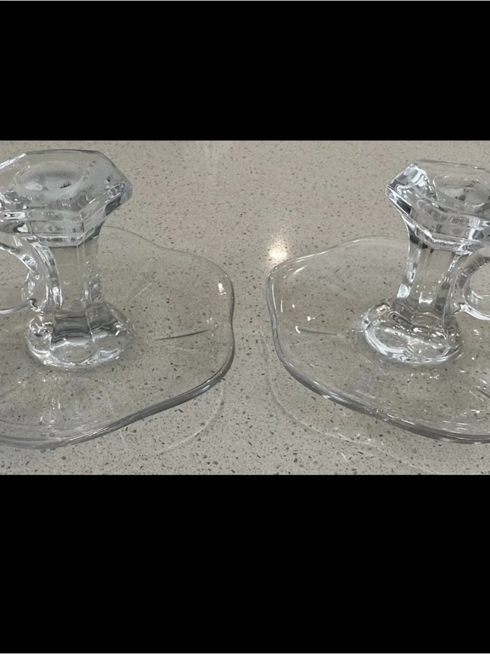 Clear Glass Floral Edge Candle Holders - Set of 2